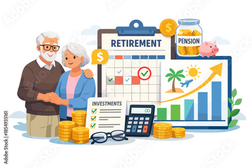 Elderly caucasian couple planning retirement with savings and investments
