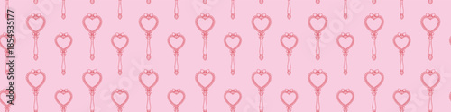 Seamless Valentine's Day pattern pattern with handdrawn heart mirrors decorated with bows romantic vintage doodles on soft pink background