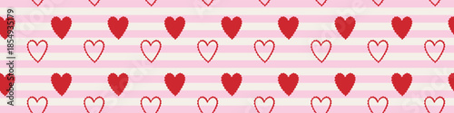 Valentines seamless pattern with red lace hearts on pink striped background romantic decorative repeating design
