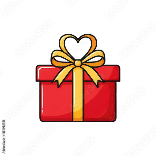 Beautiful red PNG Transparent gift box with golden ribbon and heart