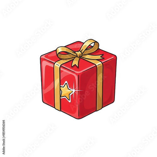 Beautifully wrapped red PNG Transparent gift box with golden ribbon