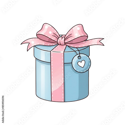 Beautifully wrapped PNG Transparent gift box with pink ribbon and heart tag