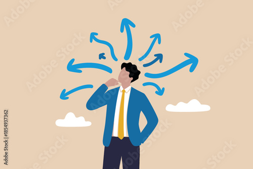 Man in confusion with multiple directions