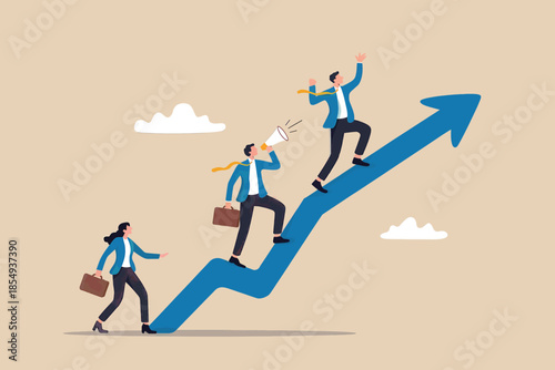 Business professionals climbing success staircase