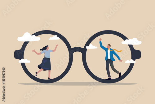 People inside glasses frame