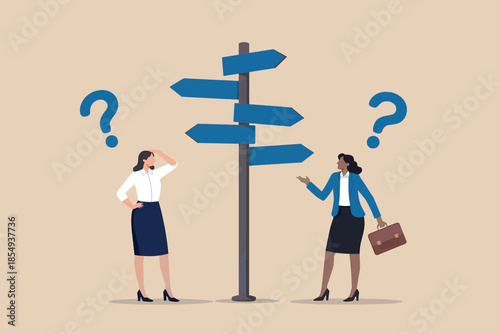 Women at crossroads considering different paths