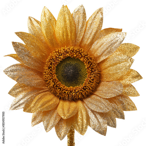 Radiant Golden Glitter and Sequin Sunflower Isolated on White Background