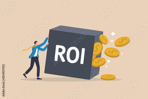 Man pushing roi box with coins falling