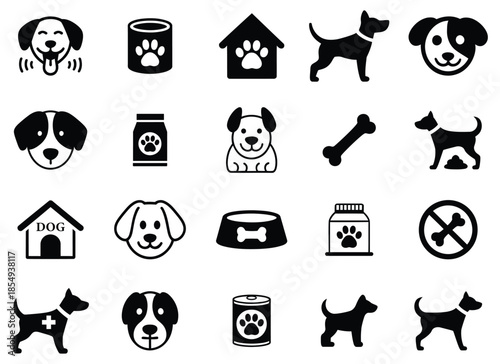 Set of dog and pet care icons. collection of  various aspects of dogs and pet care