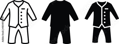 Comfortable Sleepwear Pajamas Nightwear Set For Men And Women Apparel Clothing For Relaxing At Home Vector Silhouette and Pictogram Icon Set.eps