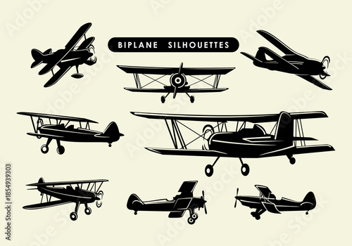 Biplane silhouettes set for aviation and transport design