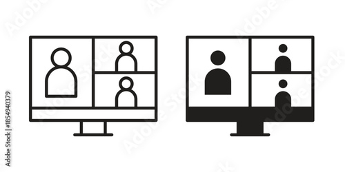 Online meeting icons or logo design isolated sign symbol vector illustration - high quality line style vector