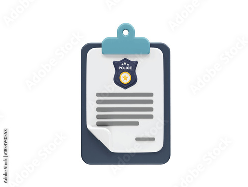 Police Report Clipboard icon 3d rendering illustration
