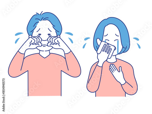 成人男女　表情　イラスト　号泣　ポーズ