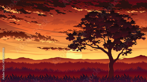 Warm Twilight Landscape Illustration