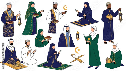 vector illustration of islamic people in ramadan