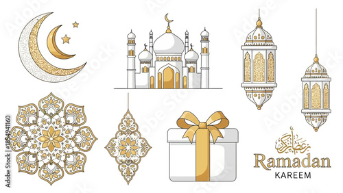 set of vector icons for design ramadan kareem soft gold