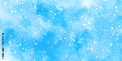 Abstract blue sky watercolor background. light blue bokeh glitter background on blurred texture. watercolor stain with hand paint pattern on blue splash with canvas. beautiful blue sky with cloud.