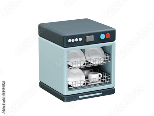 Dishwasher with Clean Dishes Inside icon 3d illustration rendering