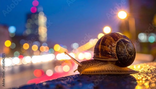 Snail in City Lights at Night.