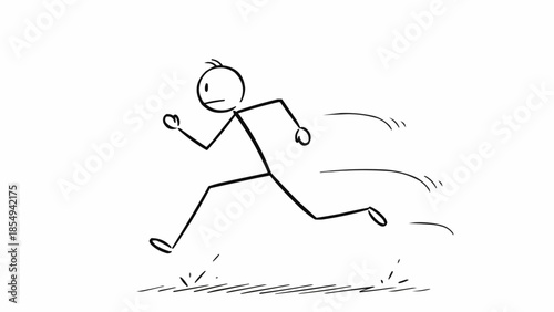 Stick figure running fast with motion lines and speed effect.