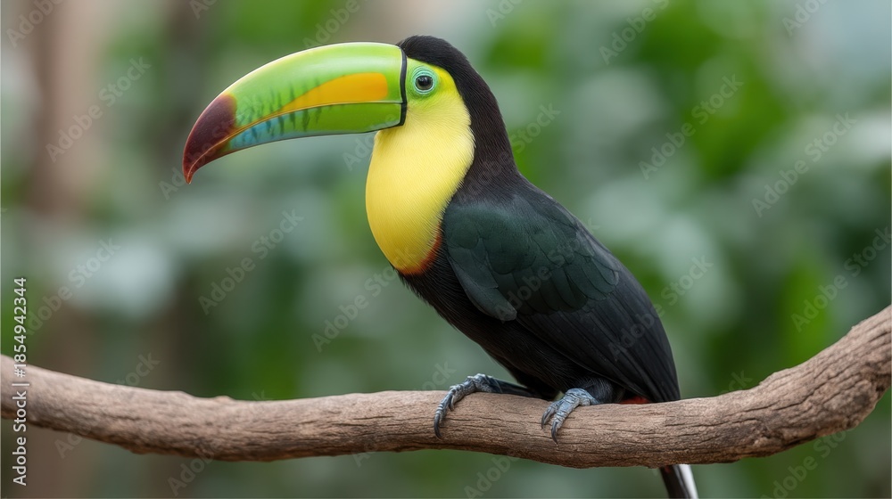 Obraz premium Vibrant Toucan Perched on a Branch Surrounded by Lush Greenery Capturing the Essence of Exotic Wildlife in a Natural Habitat