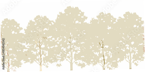 Silhouetted trees against a pale background create a simple natural scene