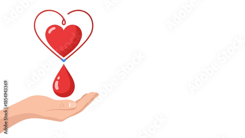 A hand holding a heart with a drop of blood falling from it