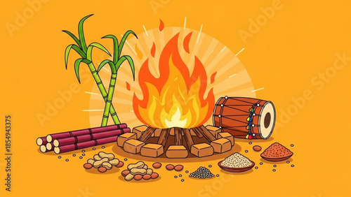 Harvest Celebration: a vibrant depiction of a celebratory bonfire with elements representing the harvest. A cultural and colorful portrayal of warmth, joy, and the spirit of a bountiful harvest.