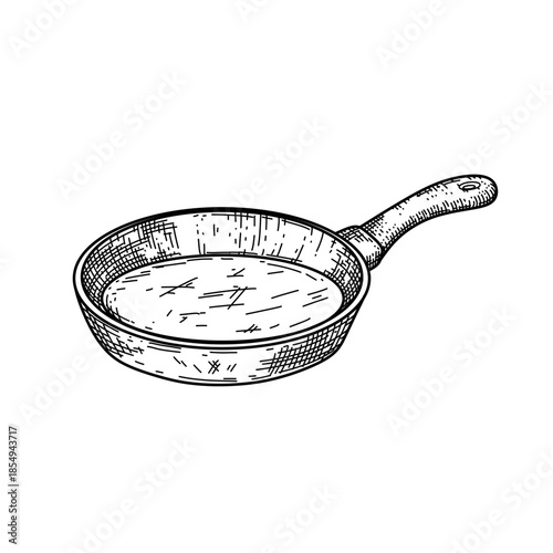 hand drawn frying pan line art vector illustration