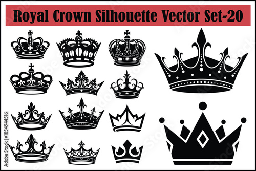 Royal Crown Silhouette Vector Set – Elegant King and Queen Heraldic Symbols