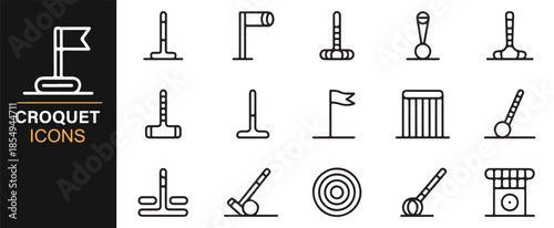 Croquet competition and sports gear line icon pack