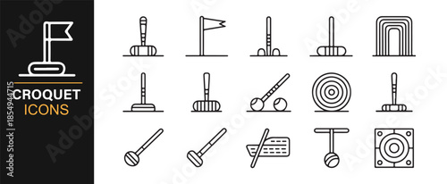 Outdoor lawn game croquet minimal line icons
