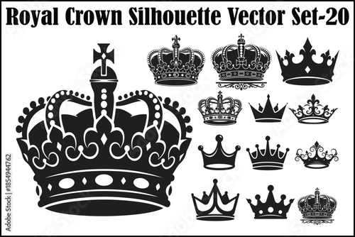 Royal Crown Silhouette Vector Set – Elegant King and Queen Heraldic Symbols