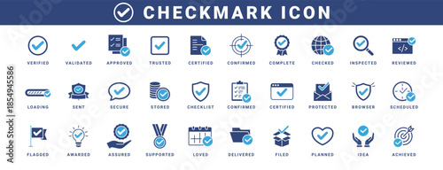 Checkmark Icon Set, Verified and Approved Symbols Collection, Validation and Confirmation Concept, Business UI Elements, Vector Illustration