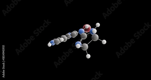 Brimonidine molecule, rotating 3D model of antiglaucoma agent, looped video on a black background
