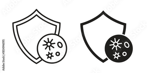 Virus protection shield icons or logo design isolated sign symbol vector illustration - high quality line style vector