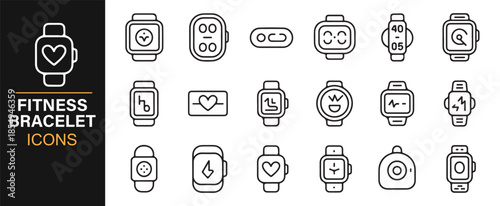 Smartwatch activity tracking minimal line icon collection