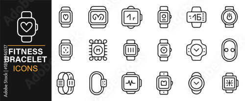Fitness bracelet and smartwatch line icons set