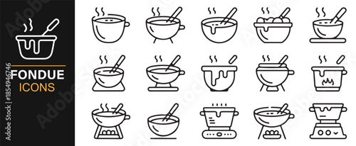 Restaurant fondue and kitchen tools line symbols