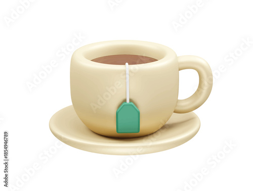 Teacup with Teabag and Saucer icon 3d rendering illustration