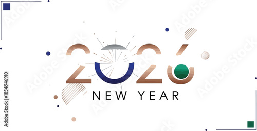 Elegant minimalist graphic design proudly announcing the arrival of the highly anticipated year two thousand twenty six with festive accents