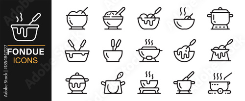 Cheese and chocolate fondue outline icon collection