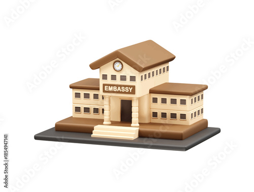 Embassy Building Icon with Clock illustration 3d rendering