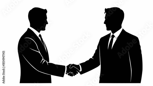 Two businessmen shaking hands in silhouette agreement partnership.