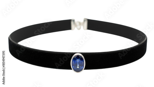 Black velvet choker necklace with oval blue sapphire gemstone image