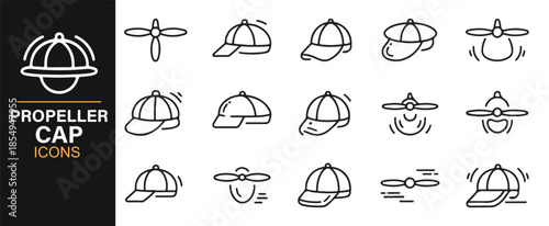 Hat accessories and propeller cap outline icons