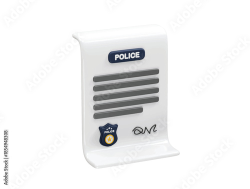Police Report Document with Badge and Signature icon rendering 3d illustration