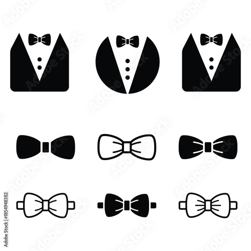 Tuxedo and Bow Tie Formal Wear Icons Set