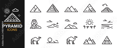Travel landmarks and desert scenery minimal line icons